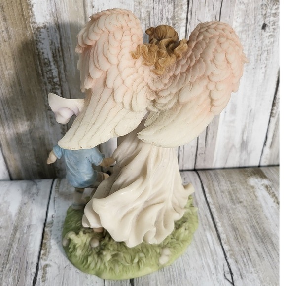 vintage Angel Figurine Boy Soccer Player Guardian Religious Statue Decor - Picture 7 of 8